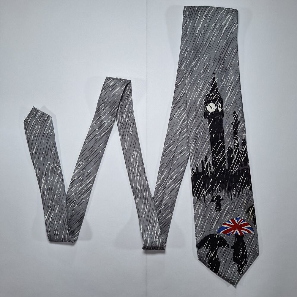 Tie Rack Ltd UK London England 100% Silk Rainy Day Umbrella Souvenir Neck Tie